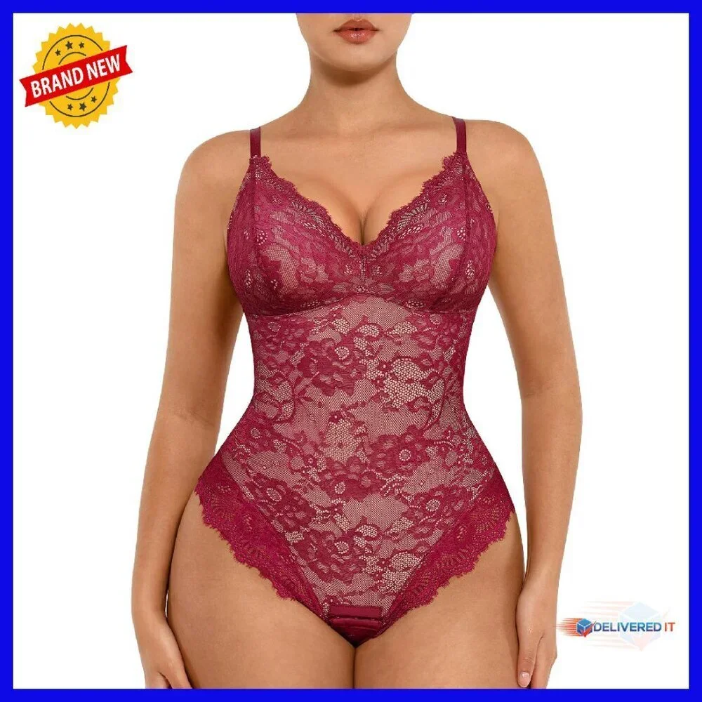 Lace Shapewear Bodysuit Tummy Control V-Neck Sleeveless Jumpsuit